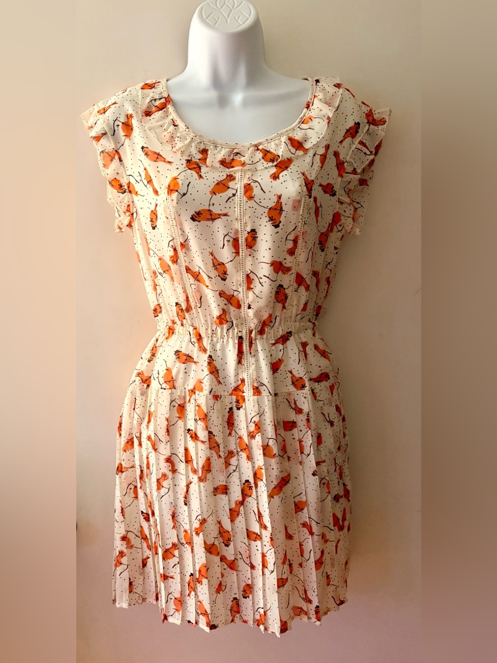 Willow & Clay Cream Midi Dress with Orange Bird Print